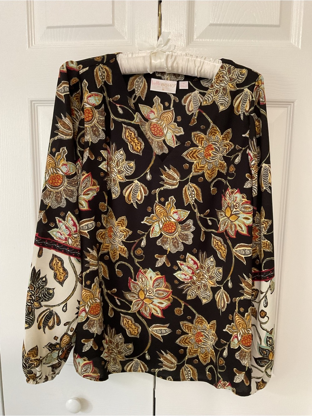 Kim Gravel Boho Floral Black Long-Sleeve Womenβs Top